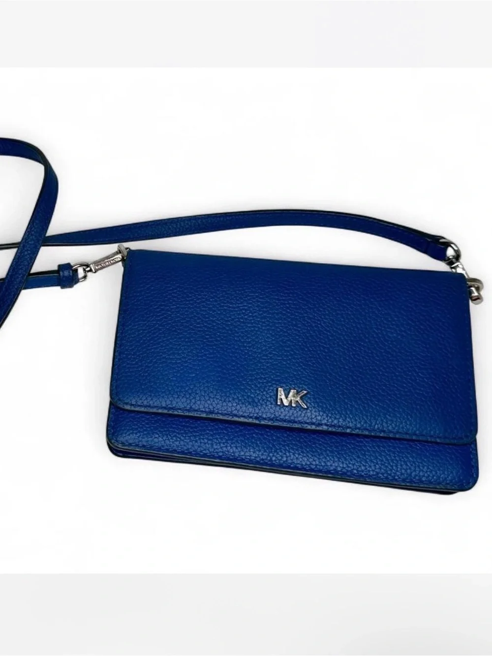 Michael Kors Mott Pebble Leather Convertible Smartphone Crossbody Wallet Blue